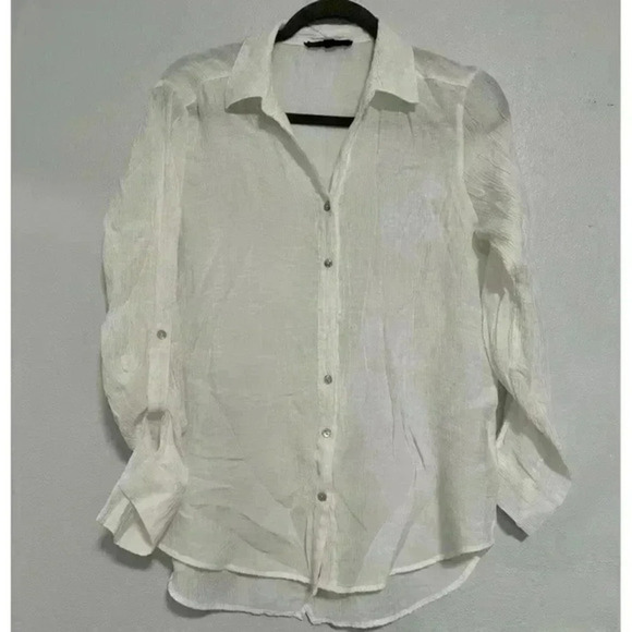 Beach cover‎ White Button Up Top size Medium - Picture 1 of 4